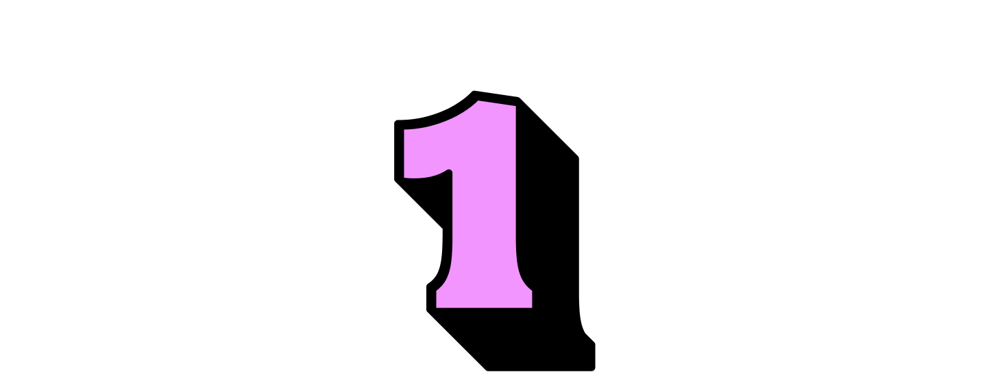 Number one in purple with a black shadow.