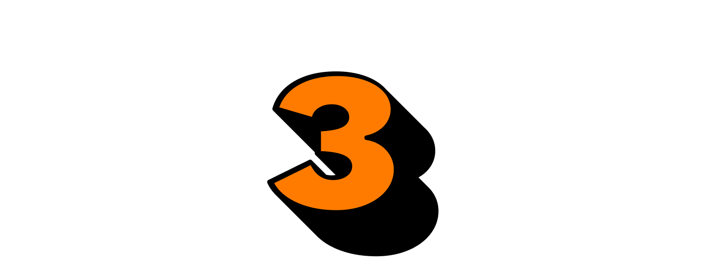 Orange number 3 with a black shadow.