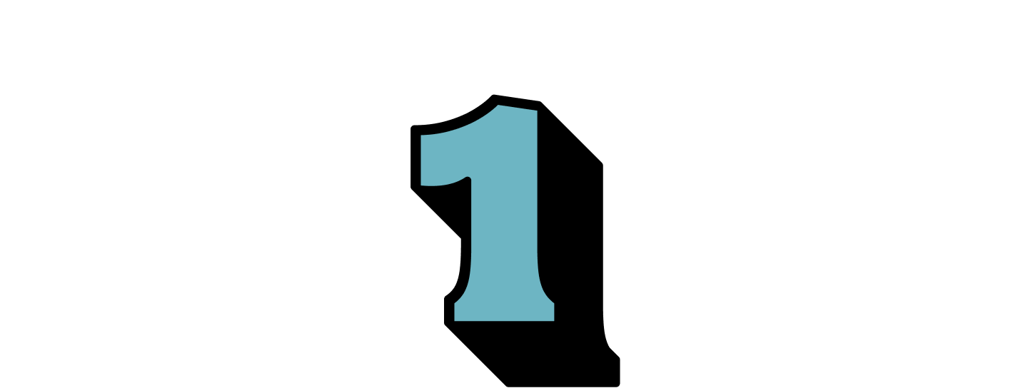 Number one in blue with a black shadow effect.