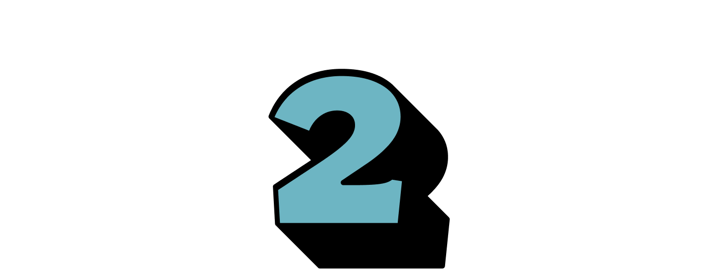 Blue number 2 with a black shadow.
